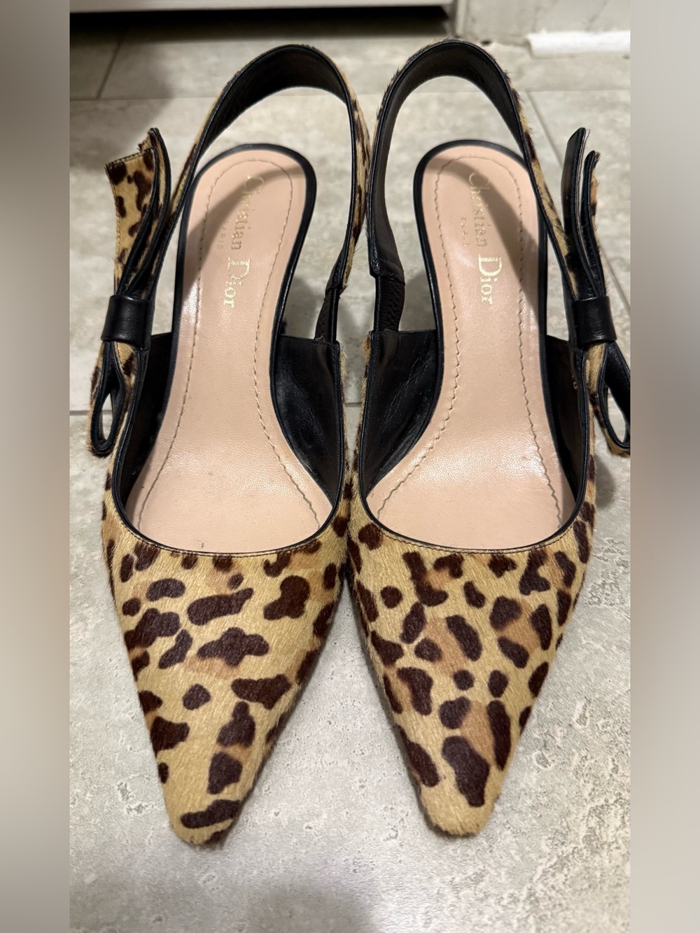 Dior Leopard-Print Pointed Slingback Pumps size 37.5